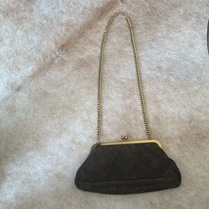 Margot Elegant green genuine Suede kisslock Clutch with Gold Chain
